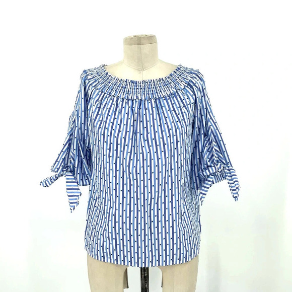 SCOTCH & SODA Off-the-Shoulder Tie‎ Sleeve Top Blue Stripe Size Small - Picture 2 of 11